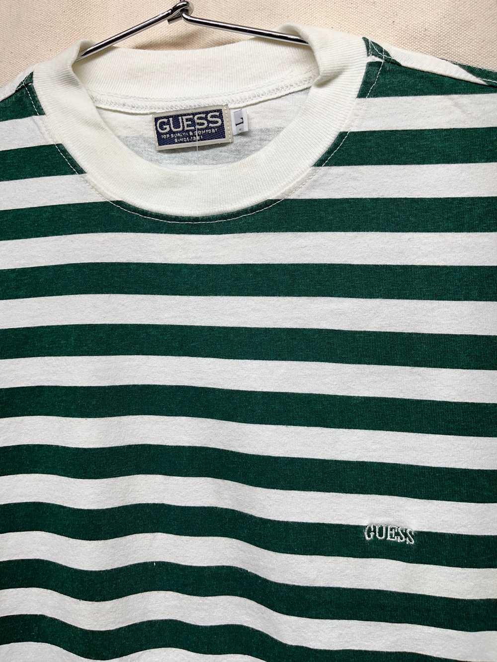 Vintage Guess USA Embroidered Green/White Stripe … - image 2