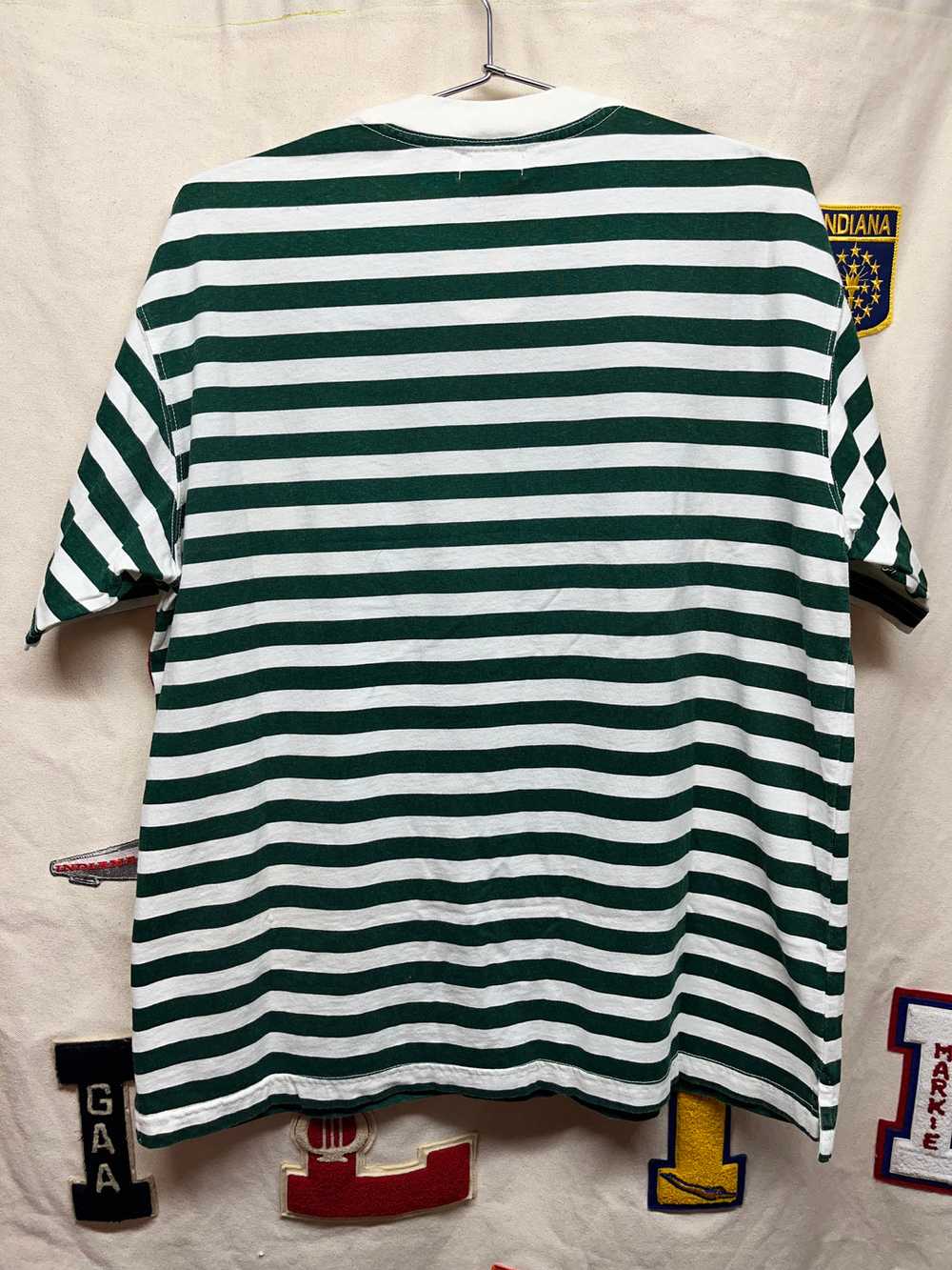 Vintage Guess USA Embroidered Green/White Stripe … - image 3