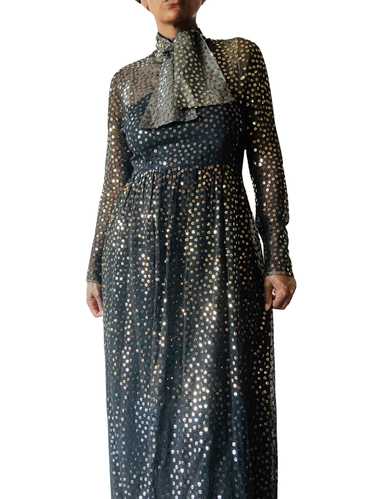 Vintage Victor Costa Sheer Black Gown w/Copper Seq