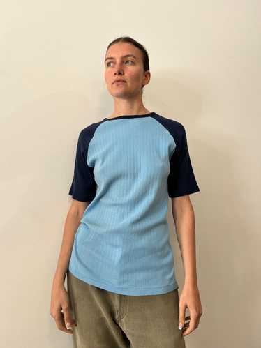 60s/70s Blue Ribbed Cotton tee
