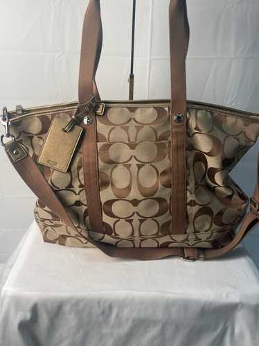Certified Authentic Coach Large Tan and Brown Tote