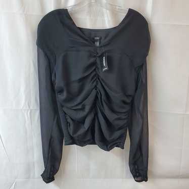 Express Black Ruched Mesh Sleeves Blouse Size M - image 1