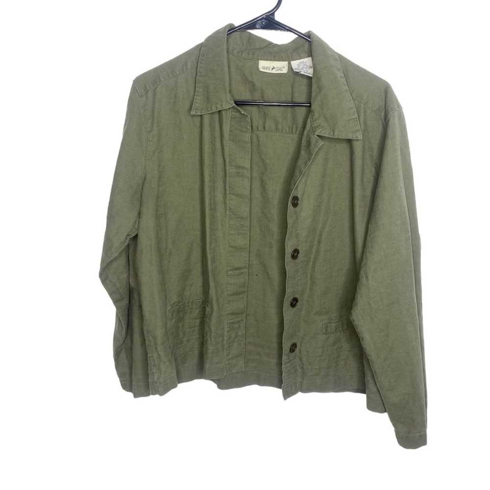 Vintage linen shirt shacket lightweight olive gre… - image 1