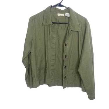 Vintage linen shirt shacket lightweight olive gre… - image 1