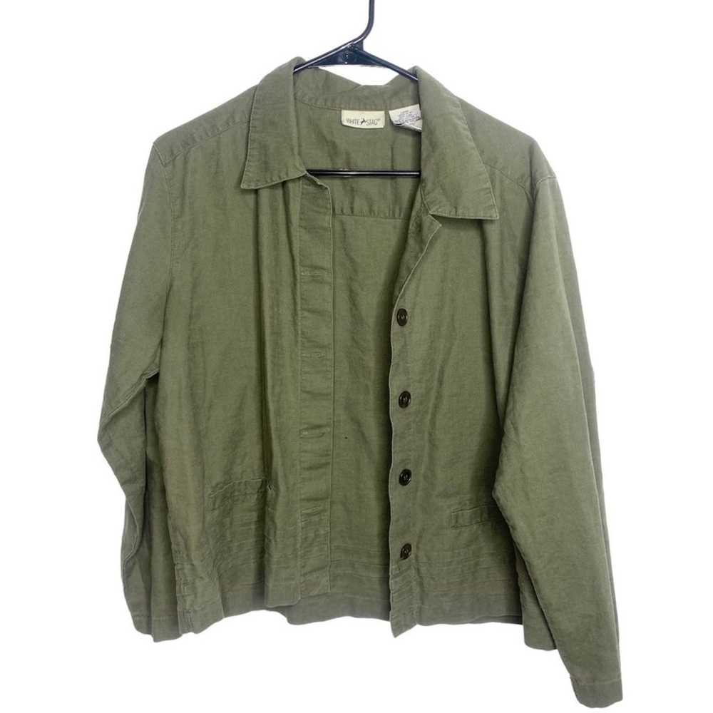 Vintage linen shirt shacket lightweight olive gre… - image 2