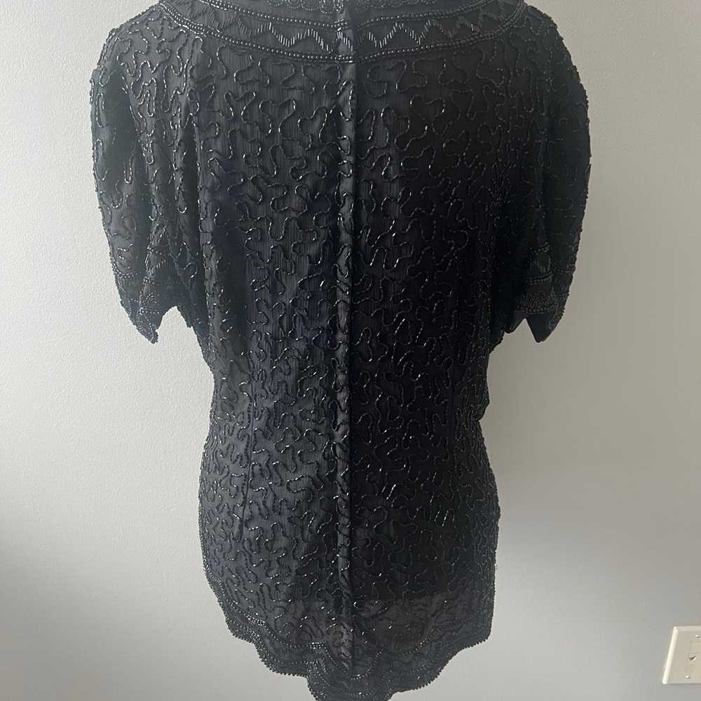 Stenay Women Vintage 80s Black Silk Beaded Sequin… - image 4