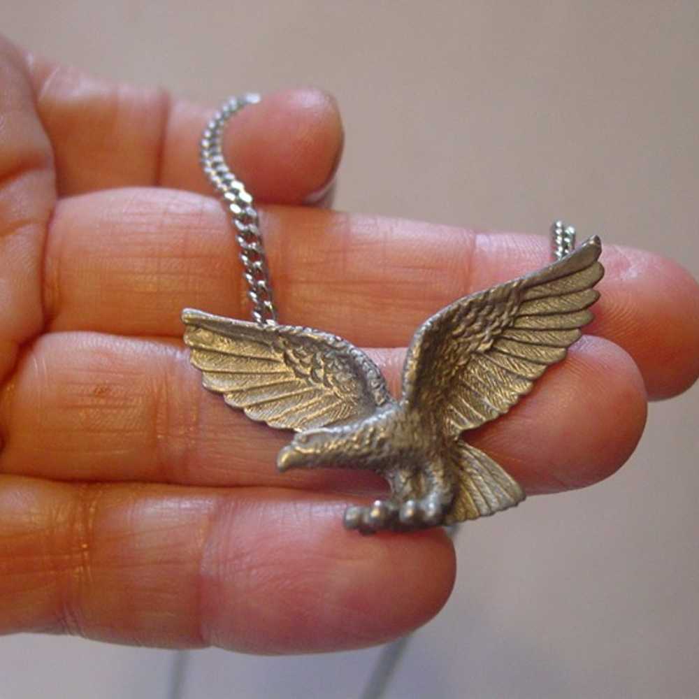 Vintage Pewter Flying Eagle Necklace - image 2