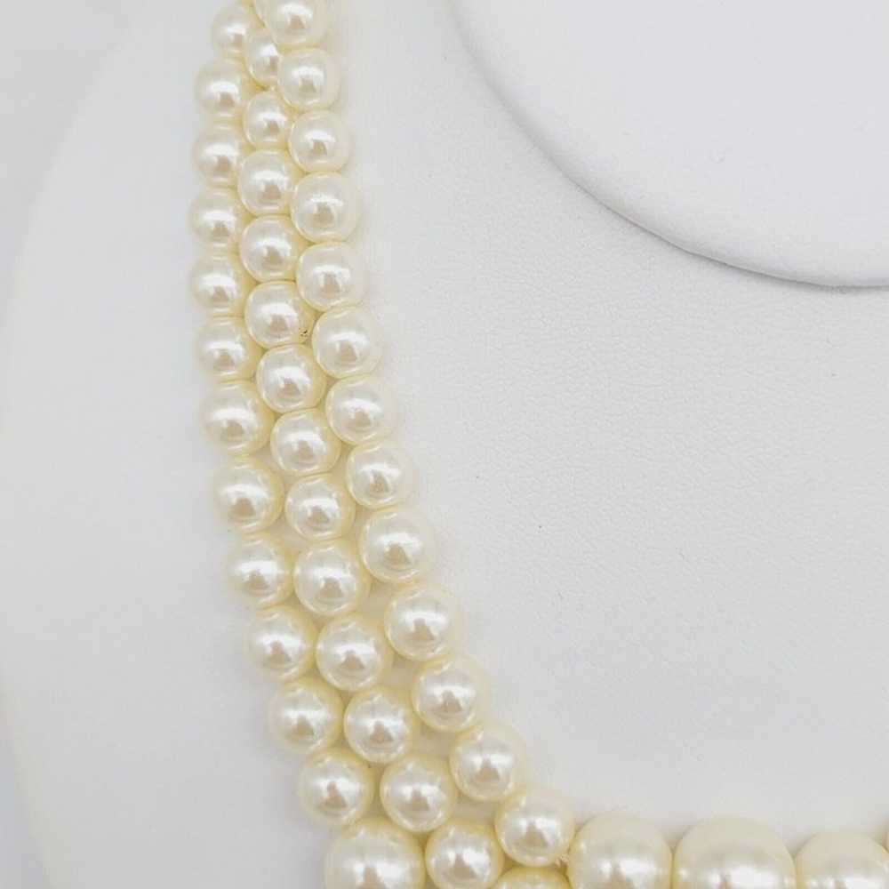 Classic Vintage Faux Pearl Choker Necklace Triple… - image 3