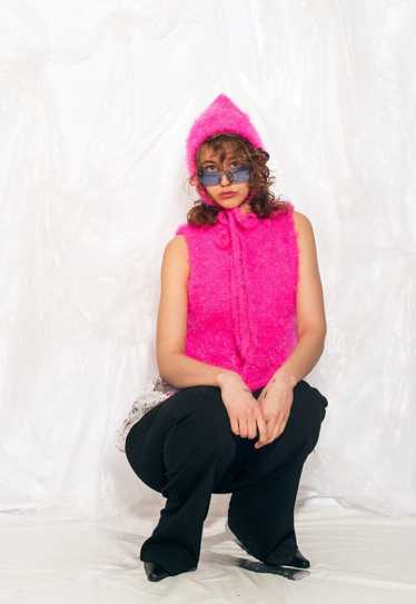 Handmade Knitted Vest Baby Bonnet Set in Pink Vint