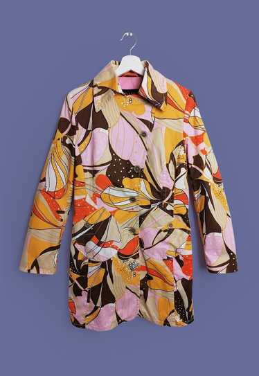 90's DAMO Orange Label Trench Coat 60's Print Flor