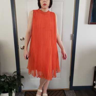 60s Orange Pleated Trapeze Dress - image 1