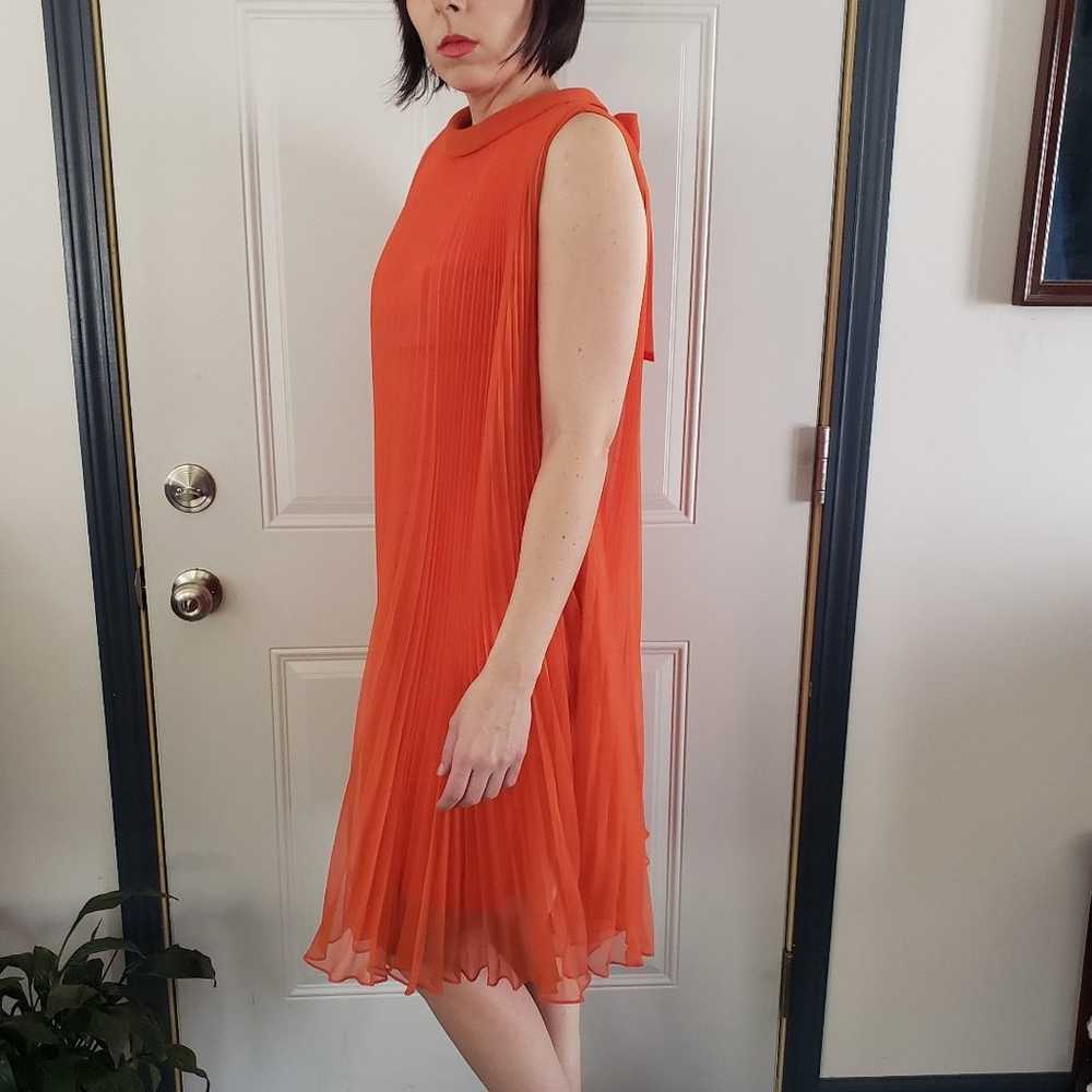 60s Orange Pleated Trapeze Dress - image 2