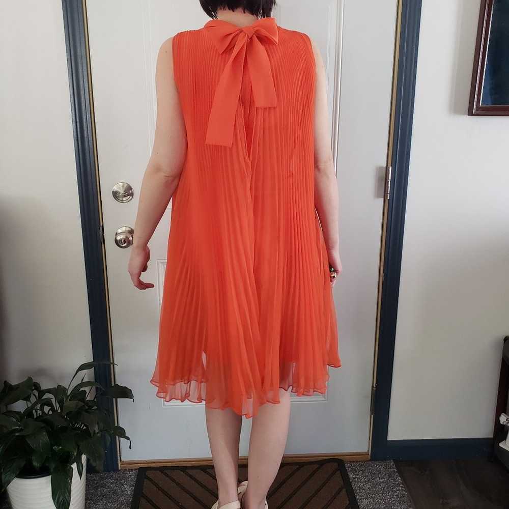 60s Orange Pleated Trapeze Dress - image 3