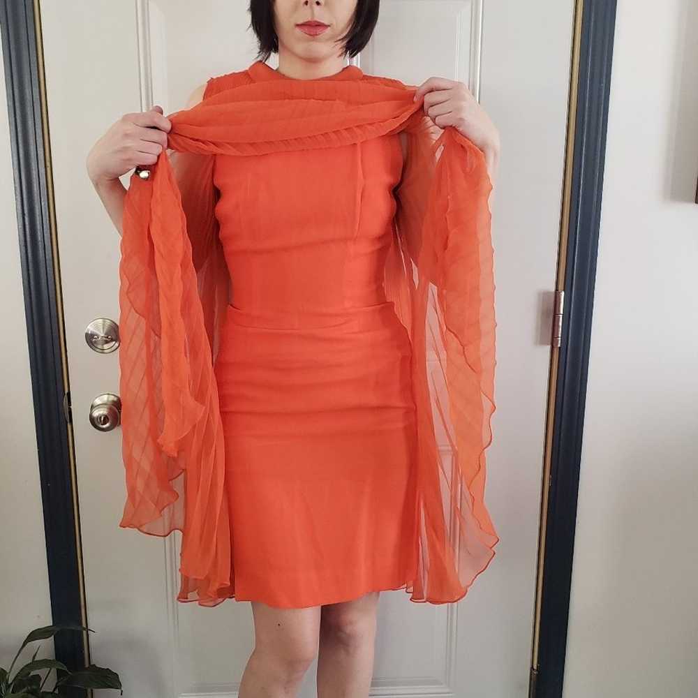 60s Orange Pleated Trapeze Dress - image 4
