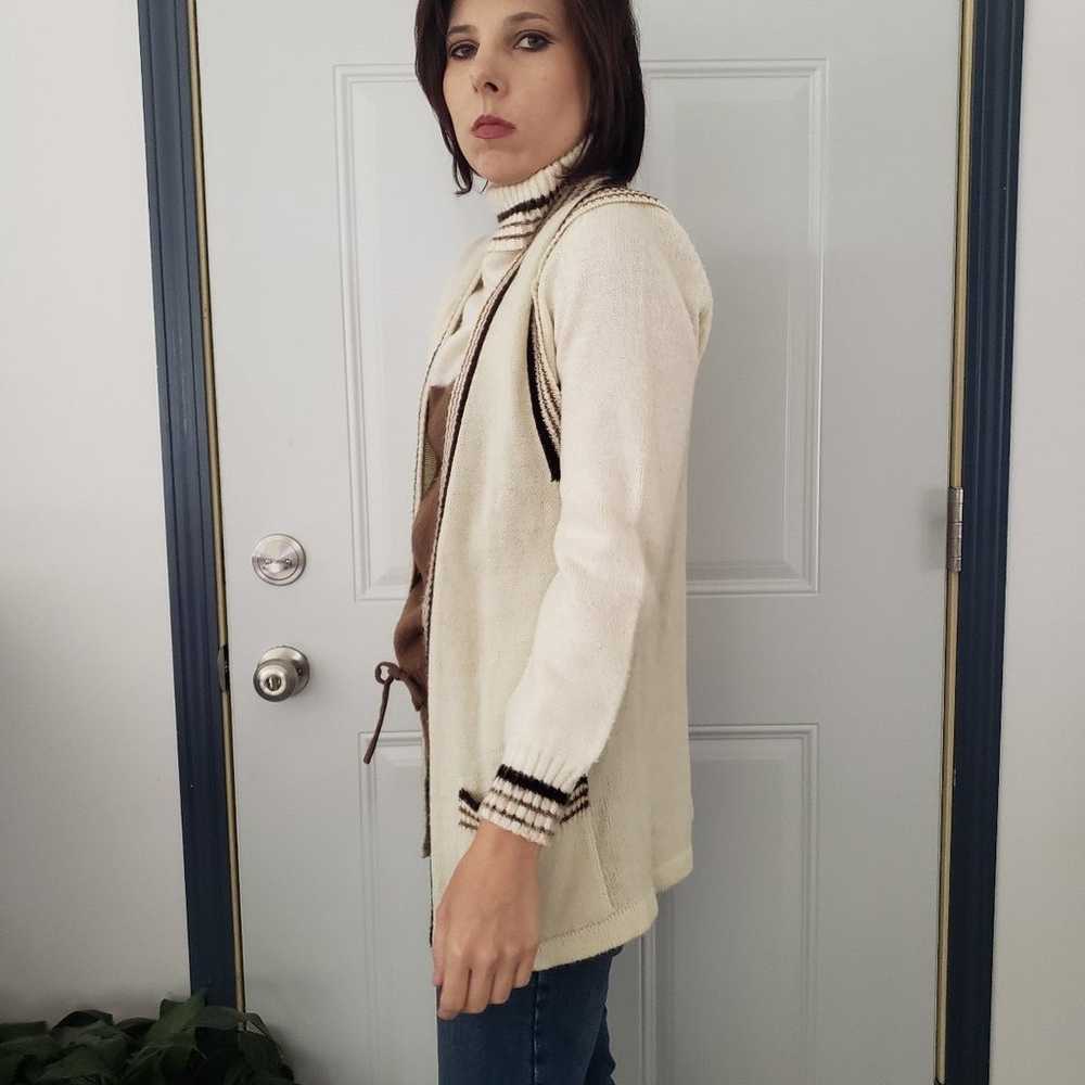 70s Cream and Brown Turtleneck Sweater and Vest S… - image 2