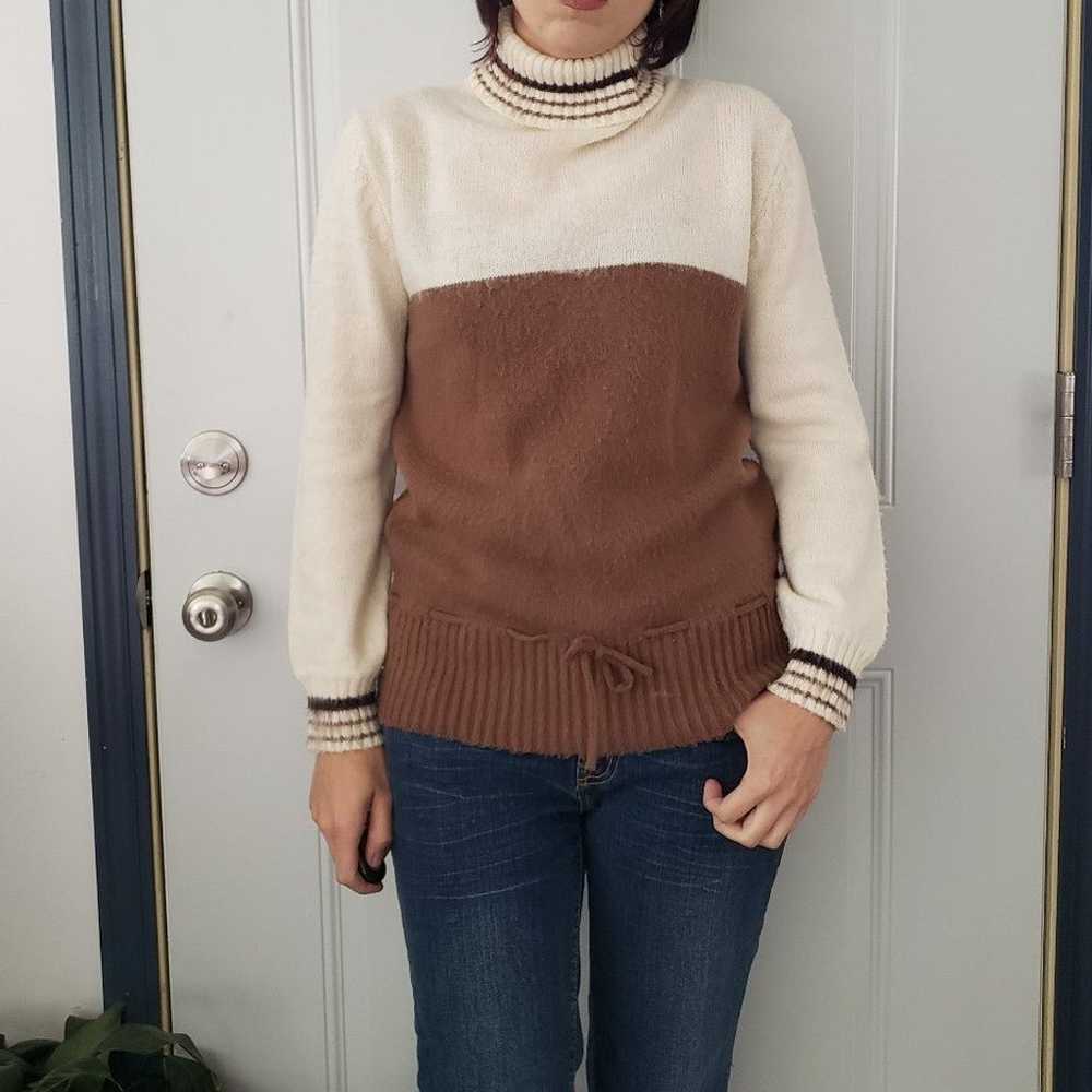 70s Cream and Brown Turtleneck Sweater and Vest S… - image 4