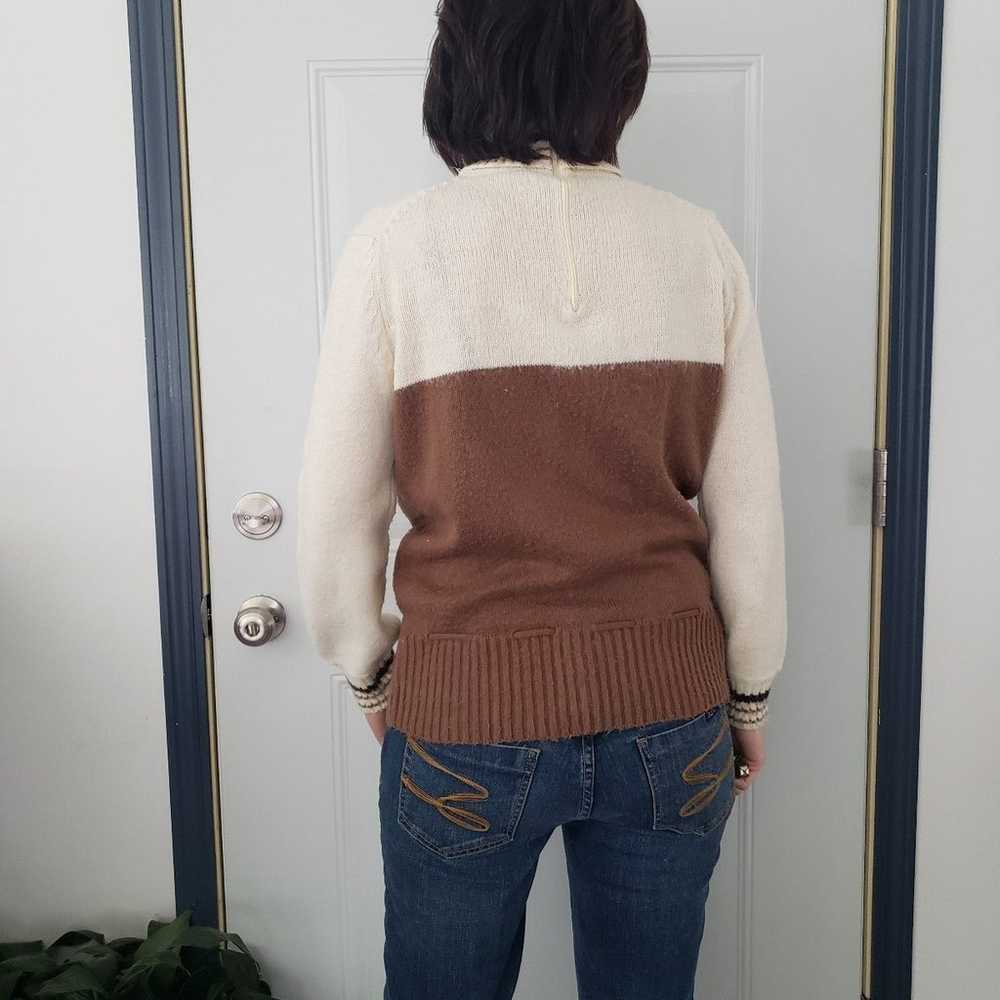 70s Cream and Brown Turtleneck Sweater and Vest S… - image 5
