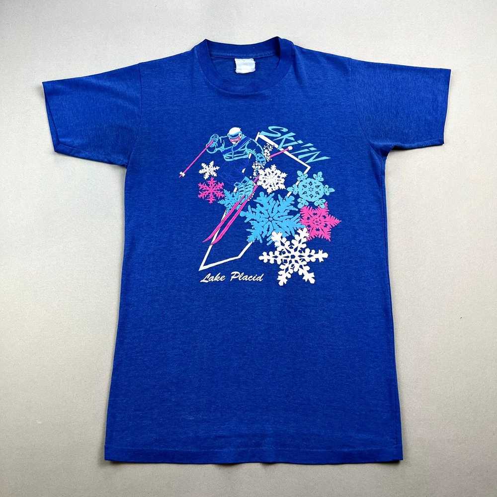 Vintage Ski T-Shirt Adult Small Blue Lake Placid … - image 1