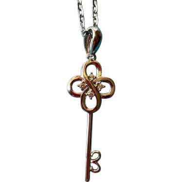 14K White Gold and Diamond Key Pendant with 20" 1… - image 1