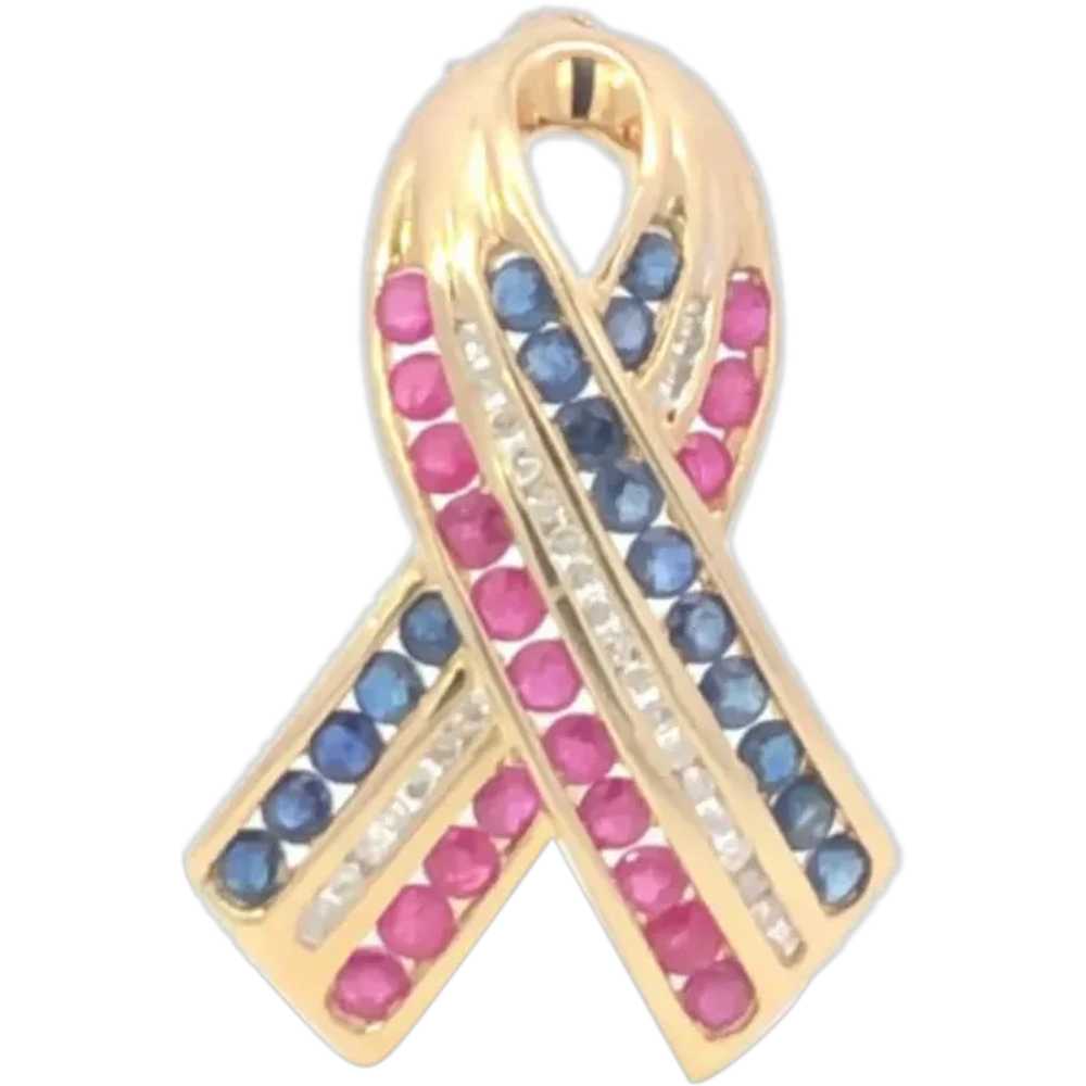 14K Ruby Sapphire Diamond Remembrance Ribbon Pin/… - image 1