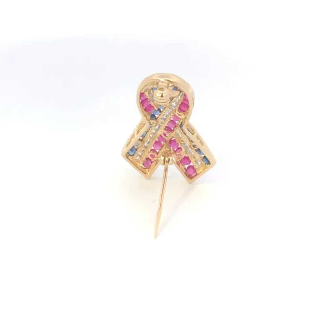 14K Ruby Sapphire Diamond Remembrance Ribbon Pin/… - image 3