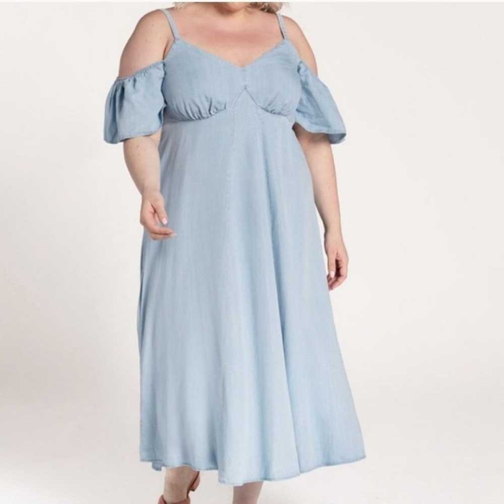 Eloquii Chambray Cold Shoulder Midi Dress Size 16… - image 1