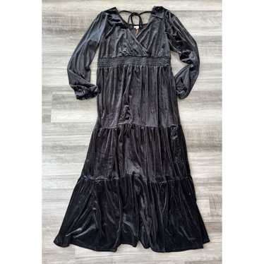 Knox Rose Black Boho Velvet Maxi Dress New V-Neck… - image 1