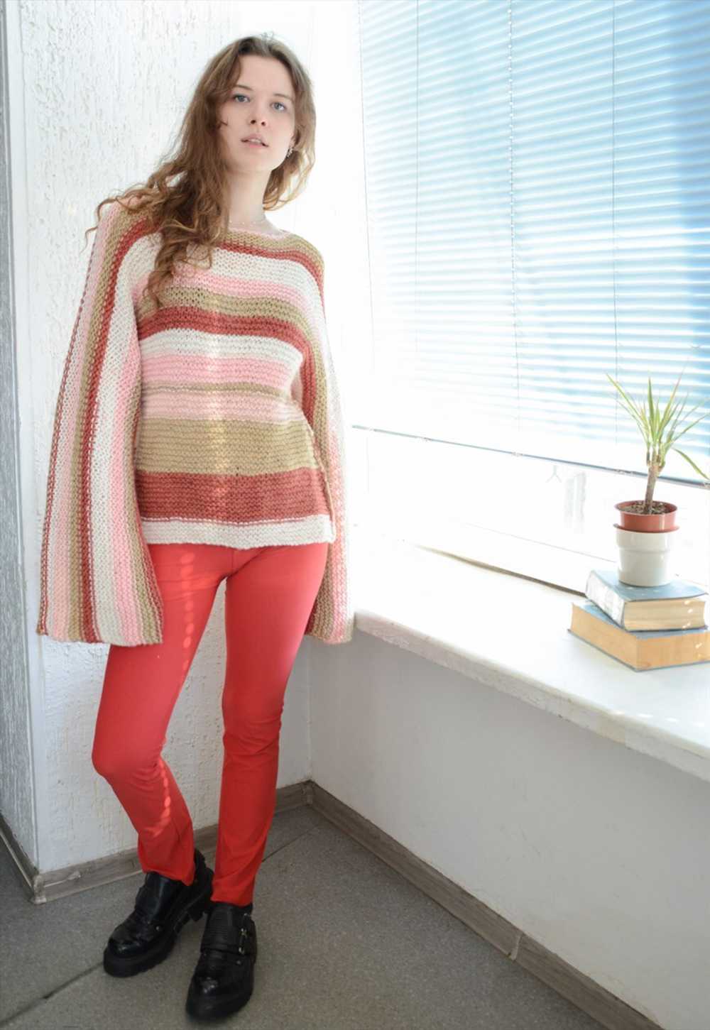 Vintage Multicolour Hand Knitted Flare Sleeves Sw… - image 5