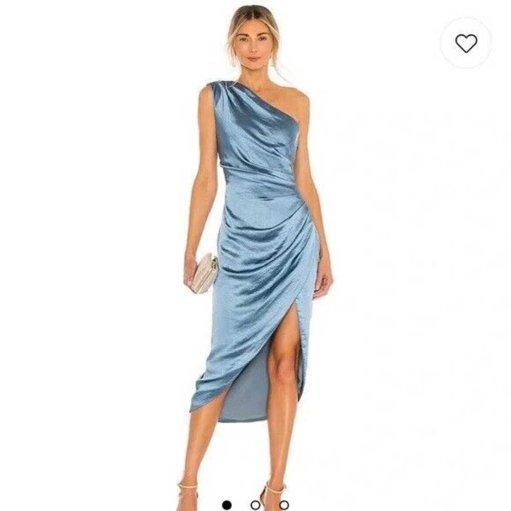 Elliatt cassini dress one shoulder blue satin L - image 2