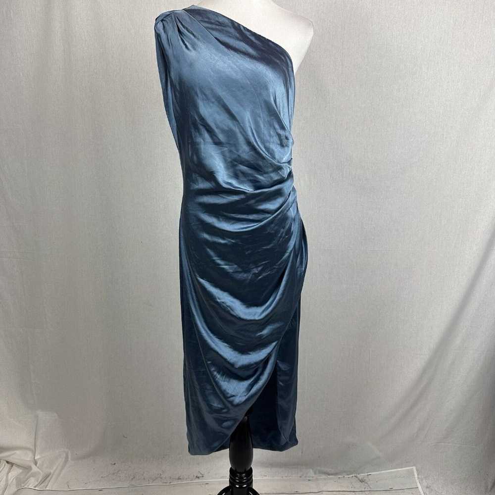 Elliatt cassini dress one shoulder blue satin L - image 4