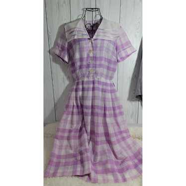 Nelly Don Sailor Collar Purple Plaid 50's Dress - image 1