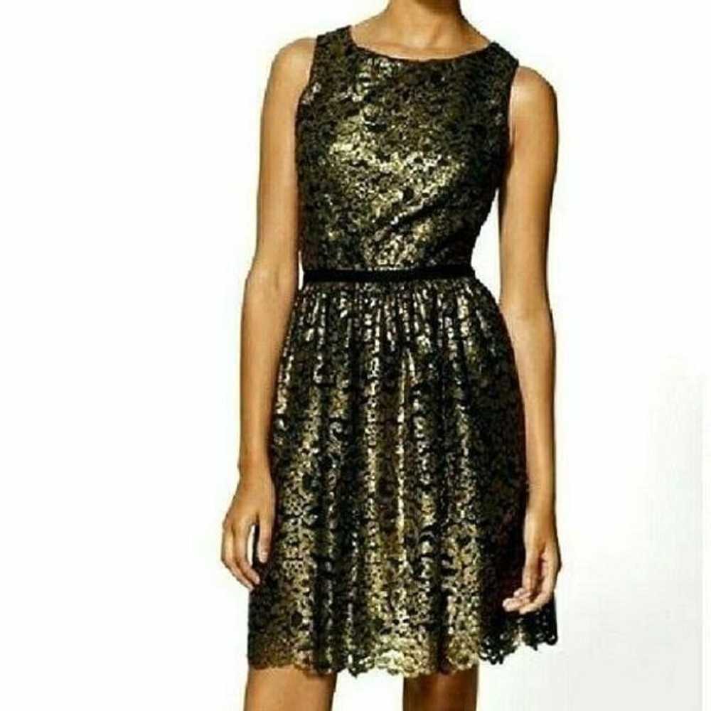 Shoshanna Lace Floral Dress 8 Gold Black - image 2
