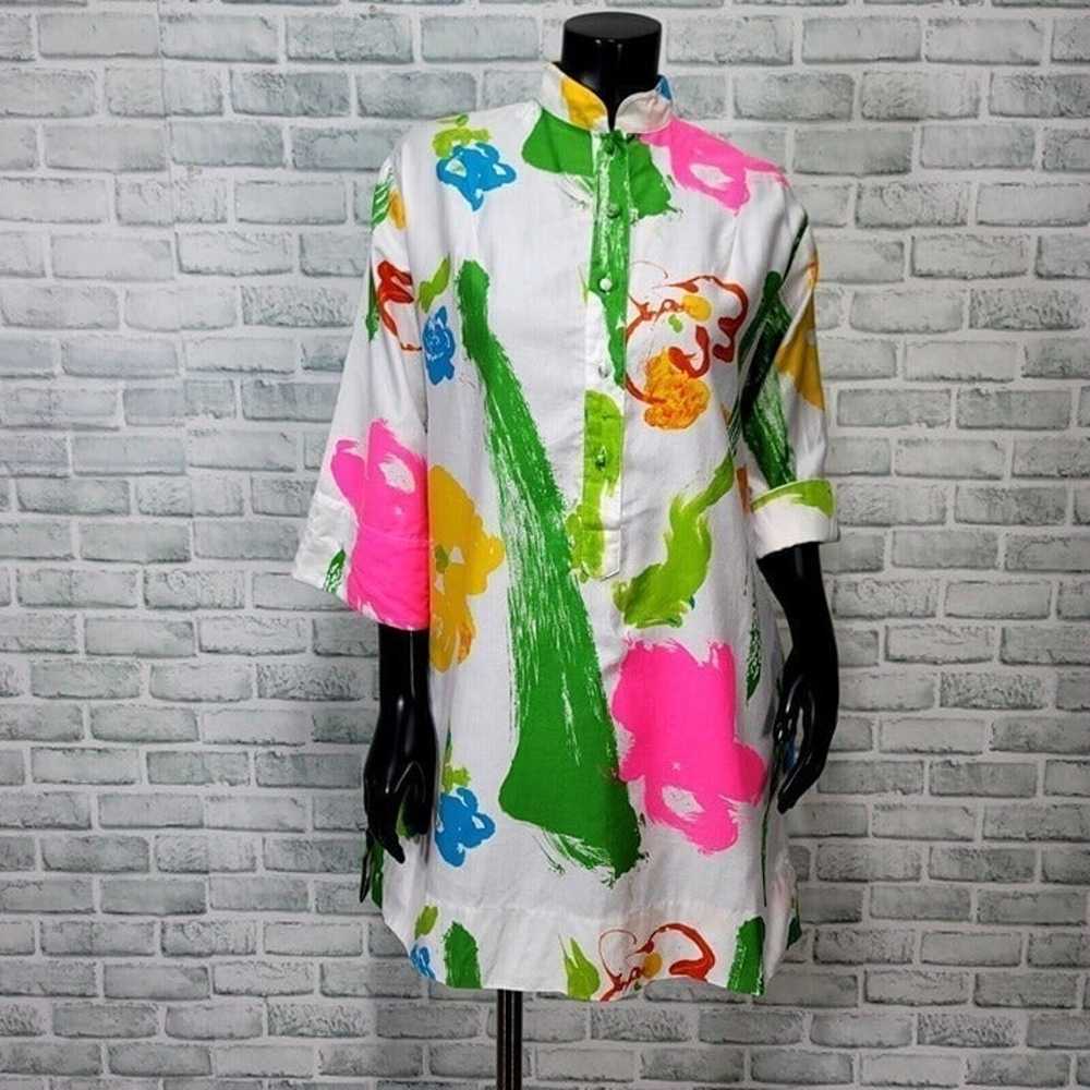 Vintage 70s CATHERINE OGUST S/M Neon Abstract Flo… - image 2