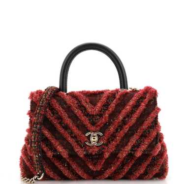 CHANEL Coco Top Handle Bag Chevron Tweed and Frin… - image 1