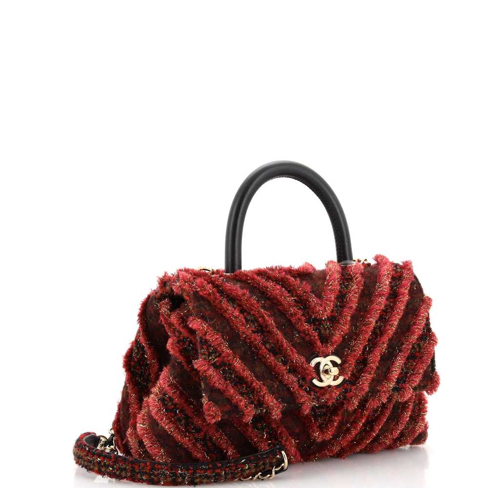 CHANEL Coco Top Handle Bag Chevron Tweed and Frin… - image 3