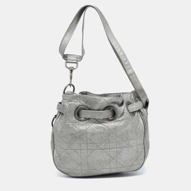 DIOR Grey Cannage Leather Drawstring Bag - image 1