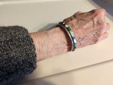 Silver cuff bracelet with  turquoise and other st… - image 1