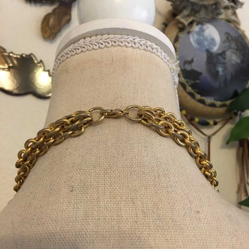 Vintage Vintage triple layer gold chain pearl nec… - image 5
