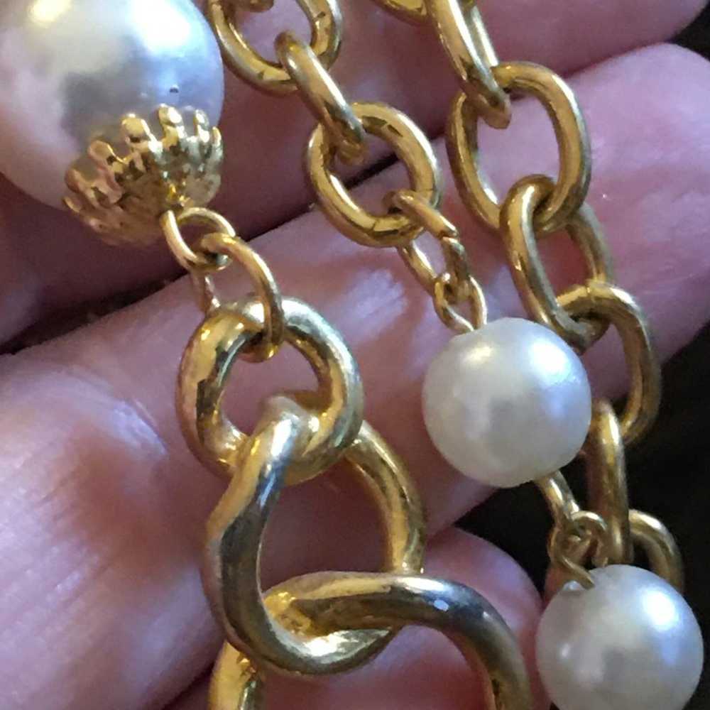 Vintage Vintage triple layer gold chain pearl nec… - image 7