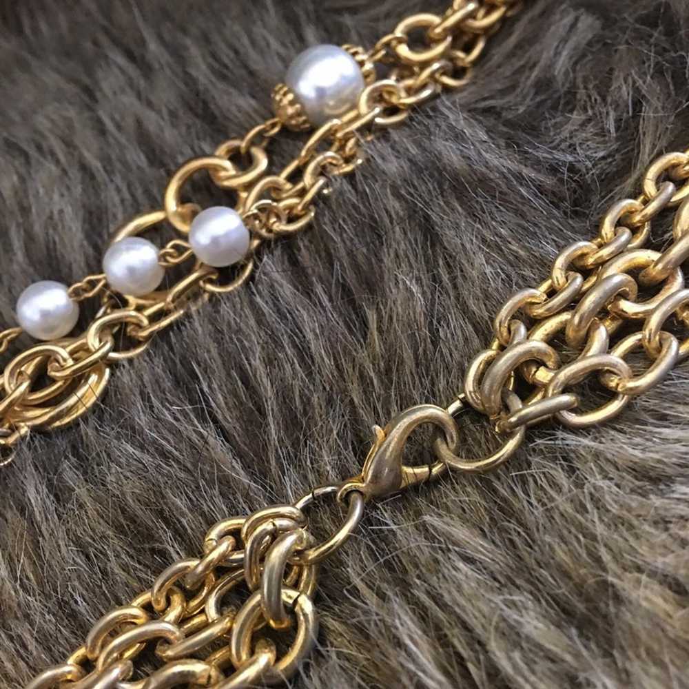 Vintage Vintage triple layer gold chain pearl nec… - image 8