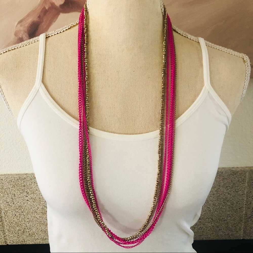 Jewelry Multi strand pink chain brass sparkle bea… - image 1