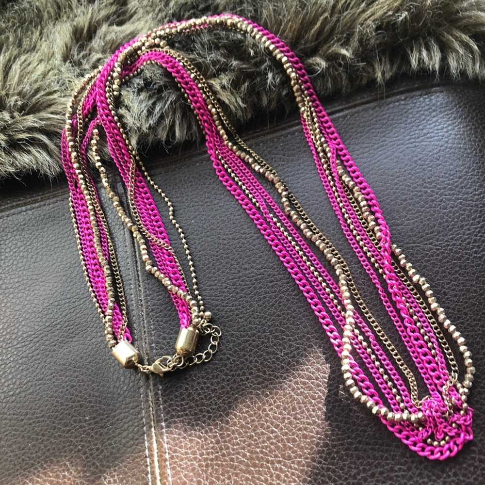 Jewelry Multi strand pink chain brass sparkle bea… - image 5