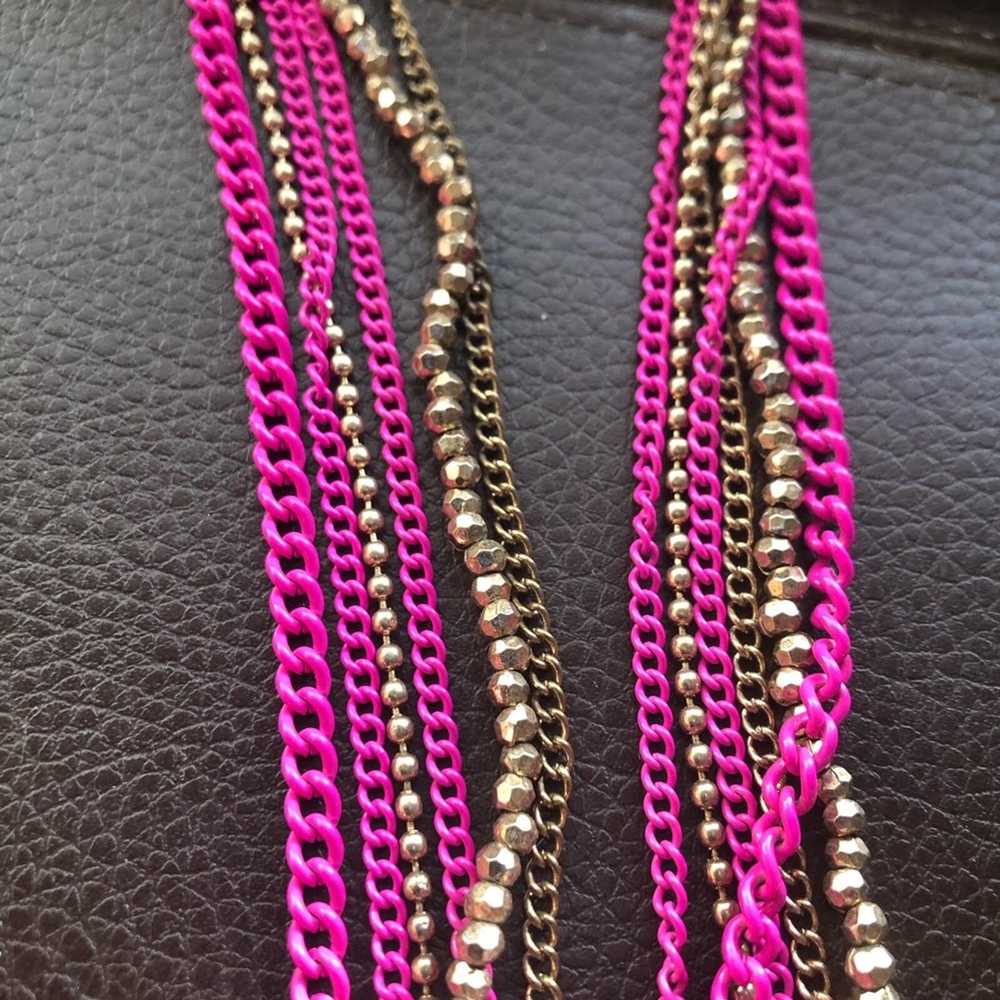 Jewelry Multi strand pink chain brass sparkle bea… - image 6