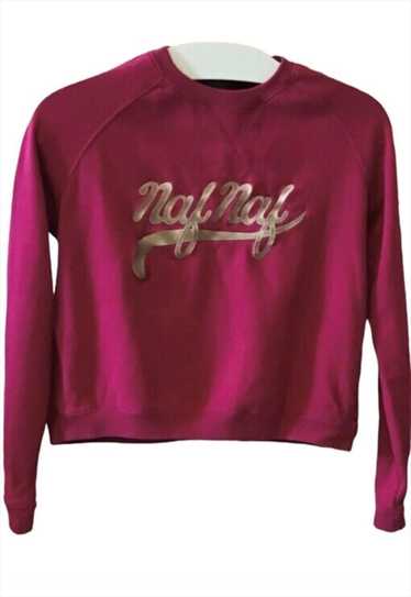 Crop pink embroidered spellout Naf Naf sweatshirt