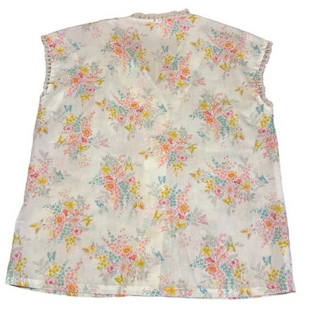 Handmade Vintage Handmade Floral Print Lacey Shir… - image 2