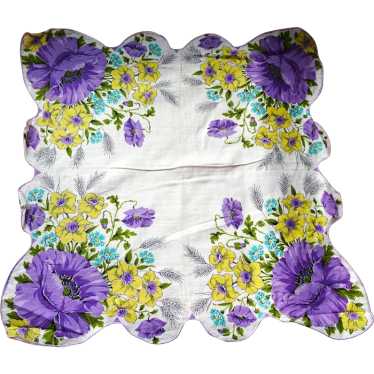 GORGEOUS Purple Floral Hanky,Handkerchief To Frame