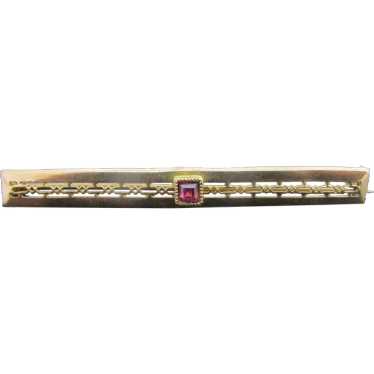 Dainty VICTORIAN 14k Rose Gold GARNET Brooch Bar … - image 1