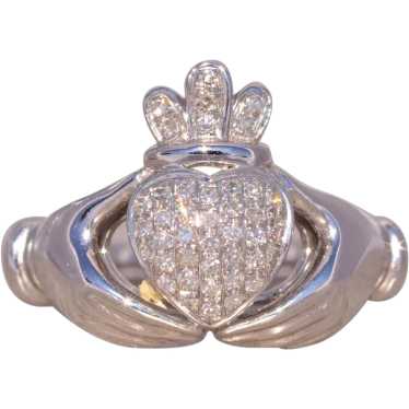 Natural Diamond Claddagh Ring in White Gold - image 1