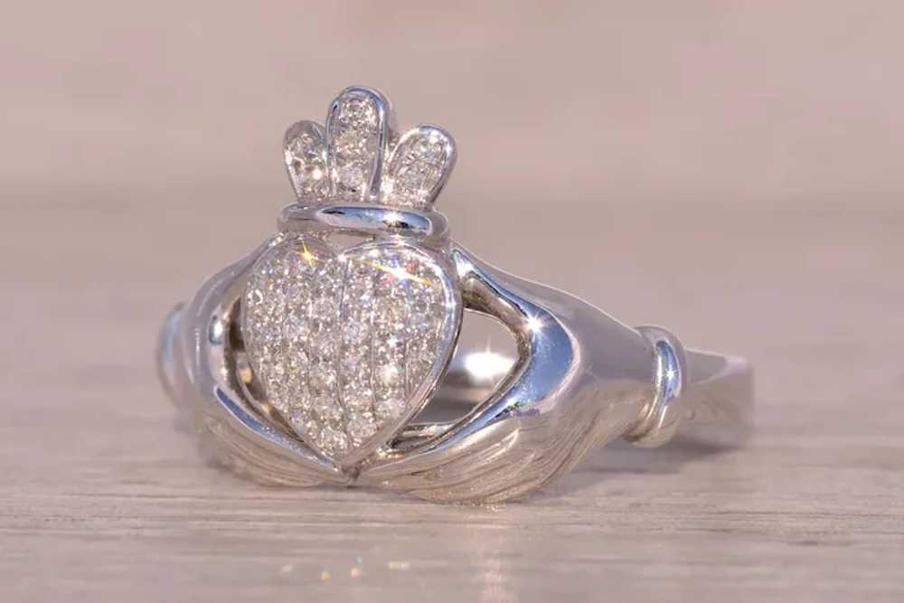 Natural Diamond Claddagh Ring in White Gold - image 2