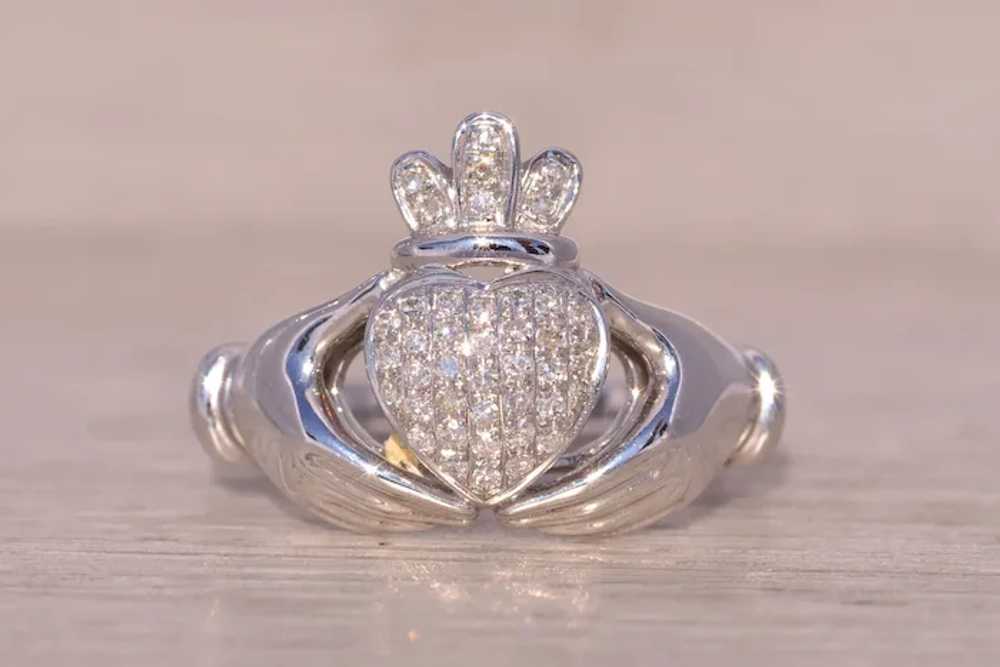 Natural Diamond Claddagh Ring in White Gold - image 5